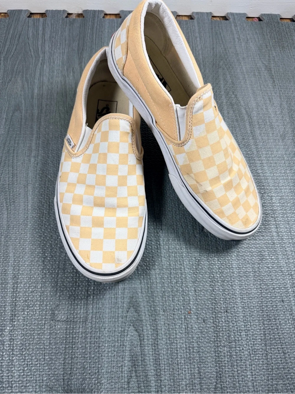 Slip-On Checkerboard Canvas Shoes in Cream
